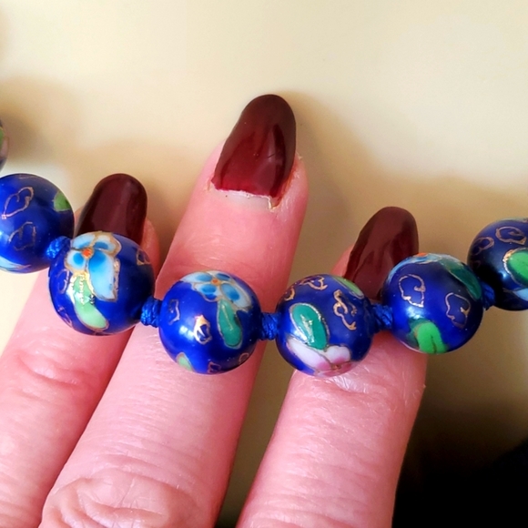 Handmade/CHINA Cloisonne blue handKnotted NECKLACE beautiful - Picture 1 of 7